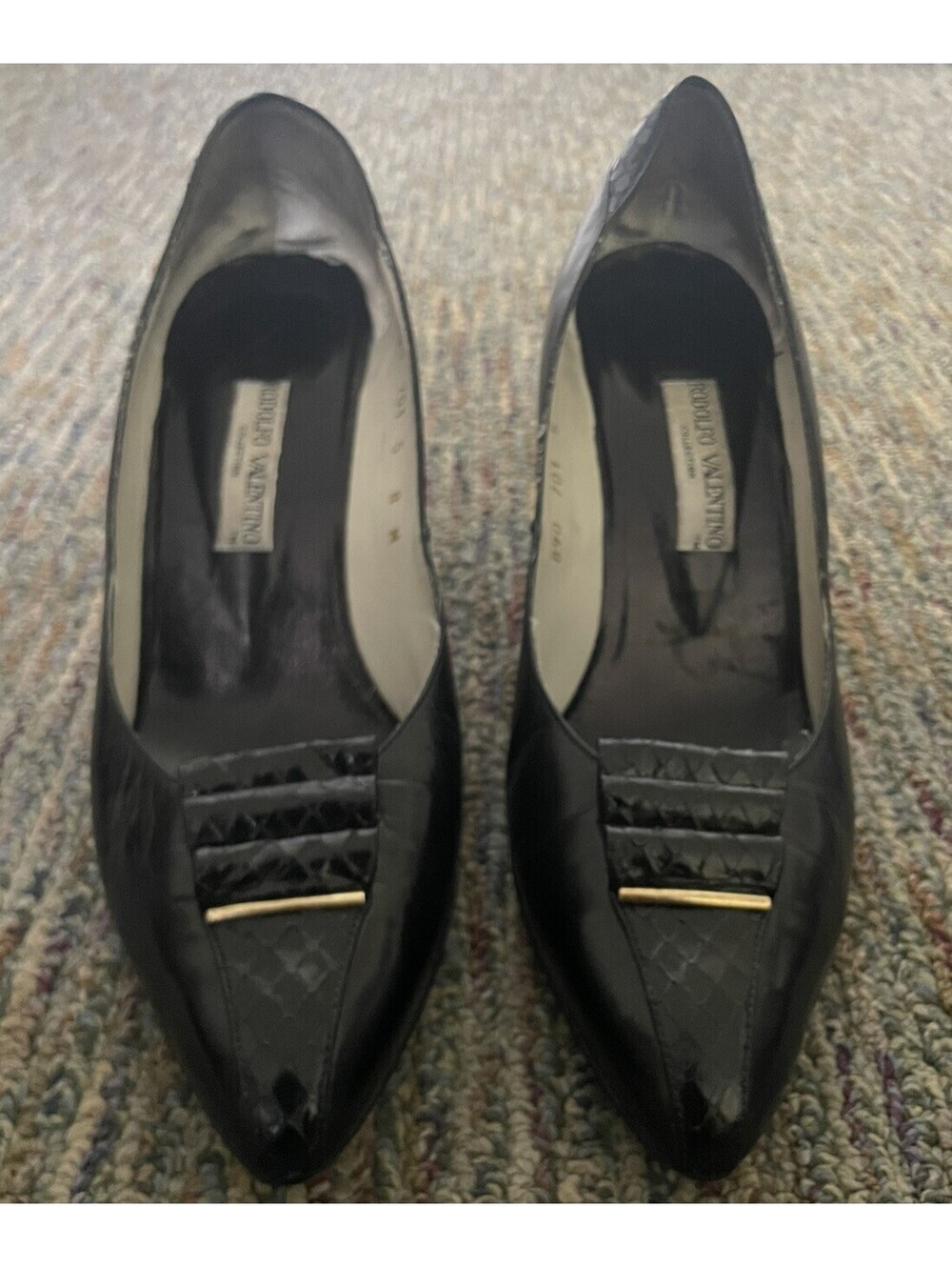 VTG Rodolfo Valentino Embossed Black Heels Pumps Sz 8